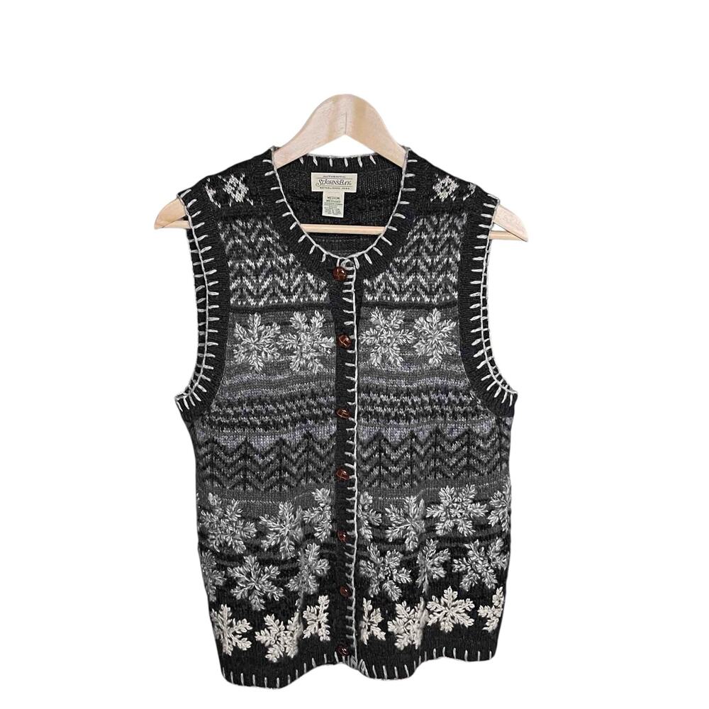 St. John’s Bay Snowflake Wool Blend Sweater Vest Size M Gray Grannycore